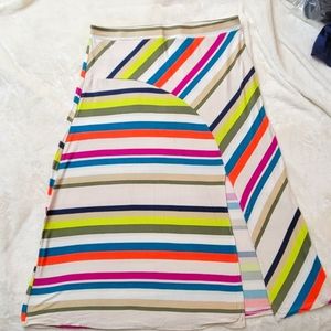 Time And Tru Multi-Color Striped Beach Skirt With Front Split